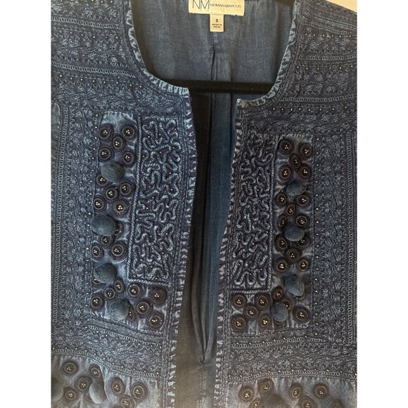 Neiman Marcus Womens Small Embroidered Cotton Jacket Midnight Blue - Picture 8 of 14